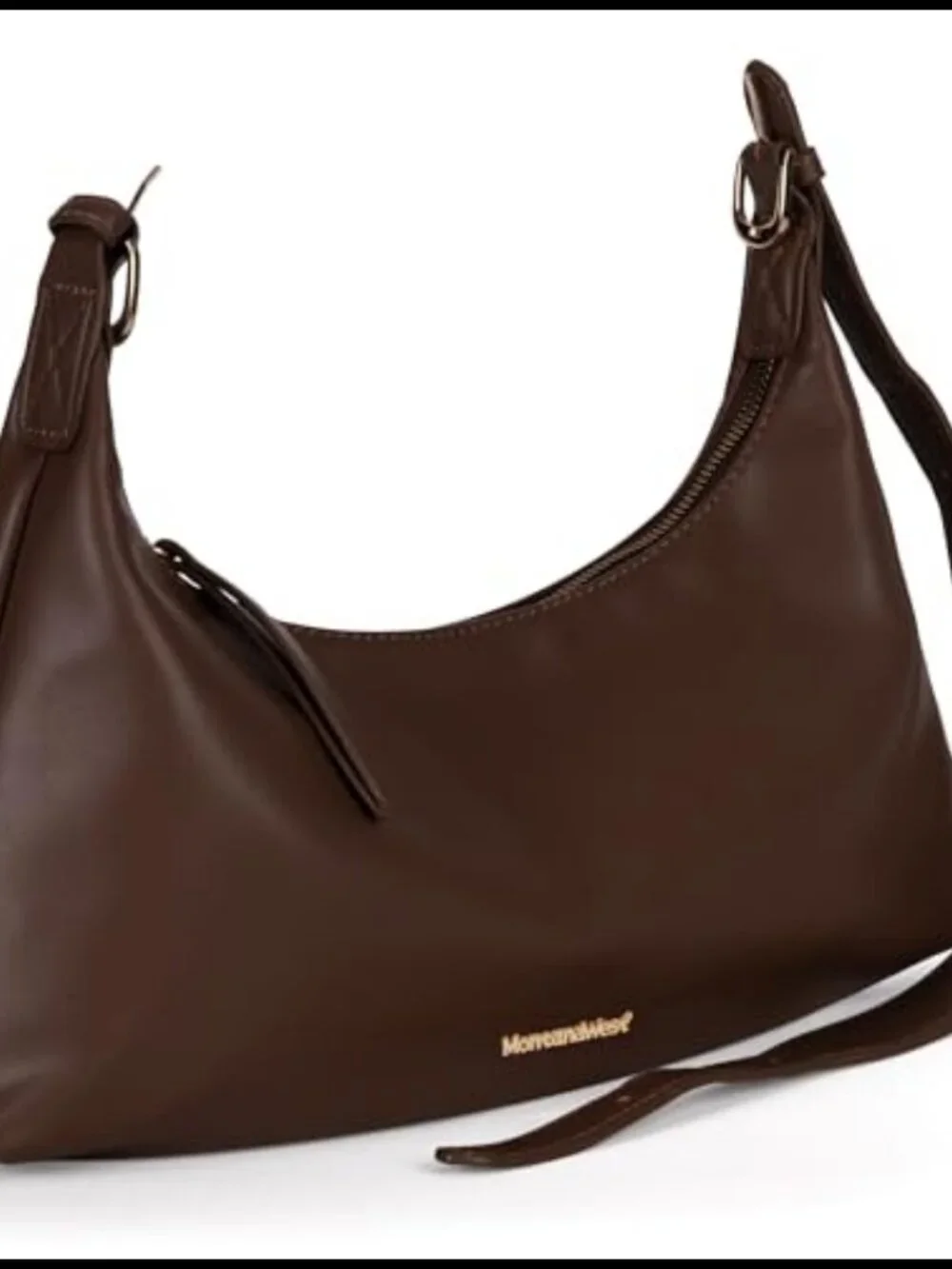 Vegan Leather Crescent Hobo Shoulder Bag Medium Zipper Pocket Adjustable Strap